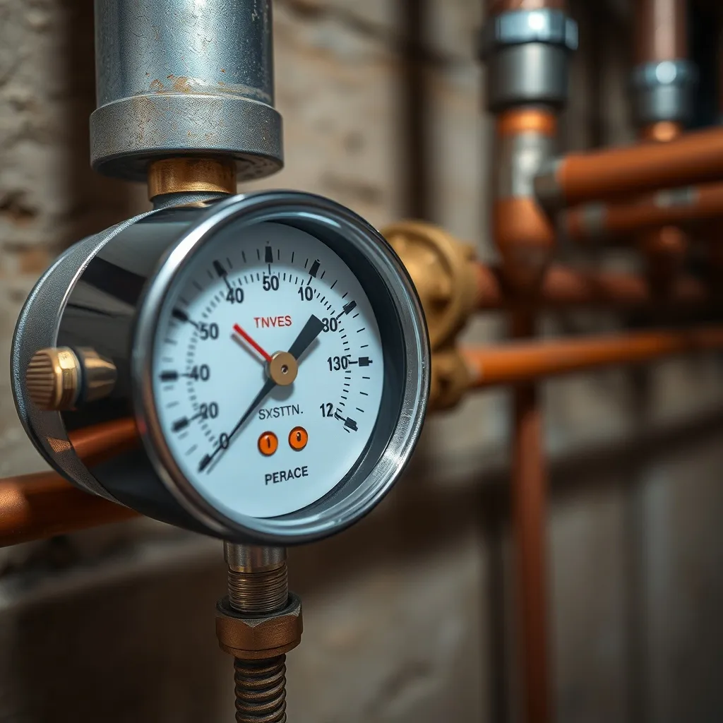 Detailed technical macro shot of a heating system pressure g